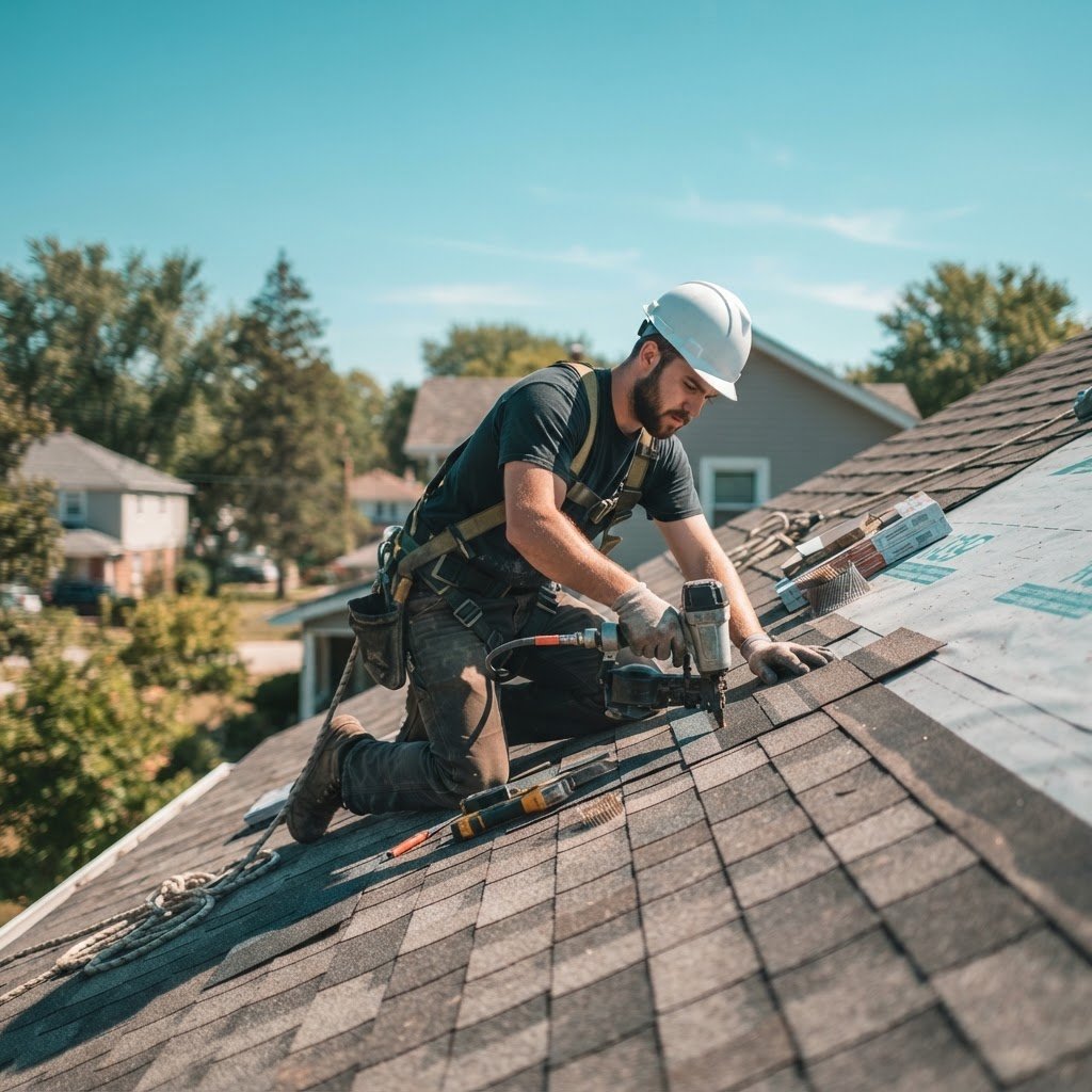 Roofing technician at work
